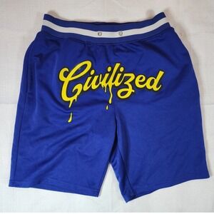 CivilizeD Clothing Men Royal Blue Yellow Mesh Streetwear Basketball Shorts Med